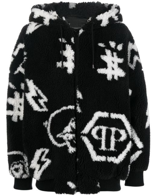 Philipp Plein monogram eco-fur bomber jacket