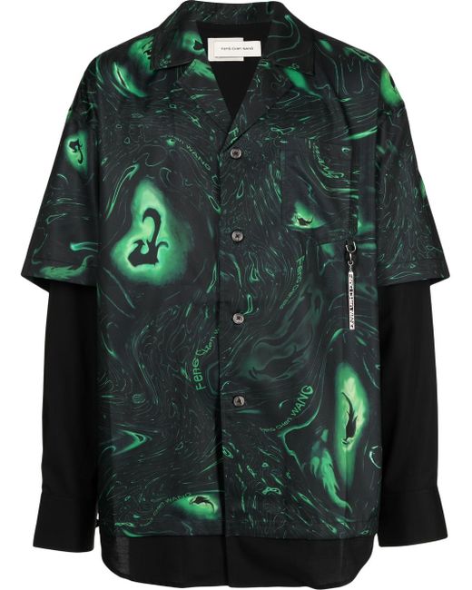 Feng Chen Wang swirl-print layered shirt