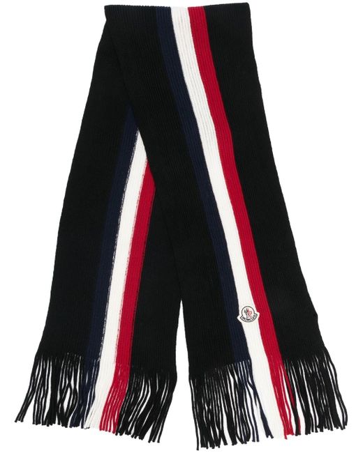 Moncler stripe-detail logo-patch scarf