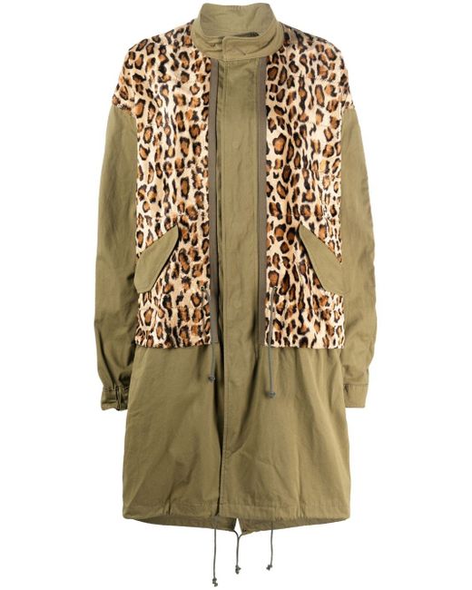 Junya Watanabe leopard-print panelled parka coat