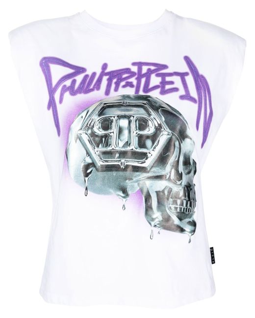 Philipp Plein Skull-print Padded-shoulder tank top