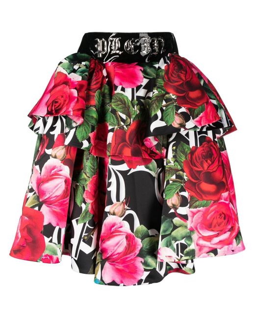 Philipp Plein Blossom floral-print skirt