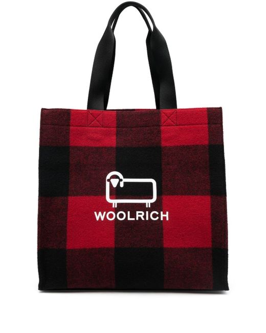 Woolrich logo-print tartan tote bag