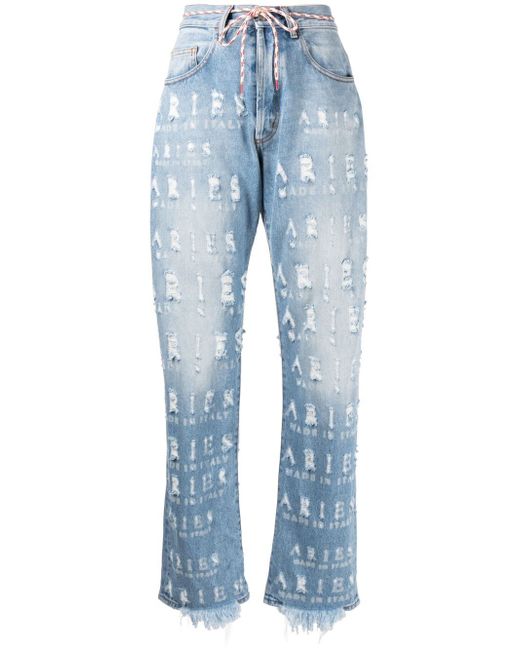 Aries distressed logo-lettering jeans