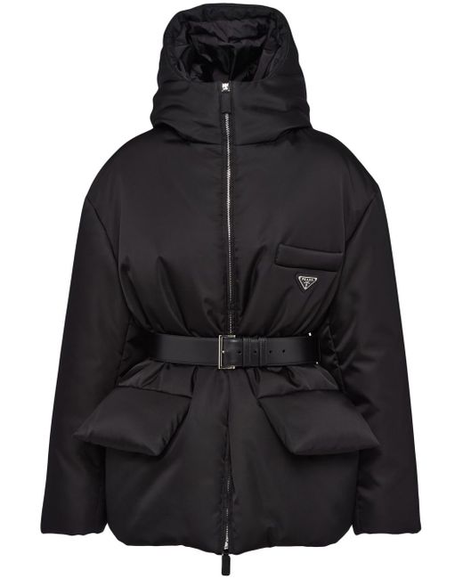 Prada Re-Nylon belted hooded jacket