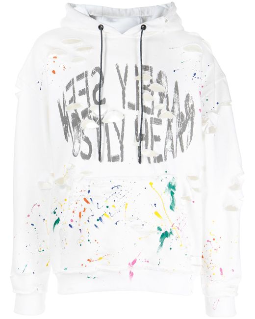 Mostly Heard Rarely Seen distressed paint-splattered hoodie