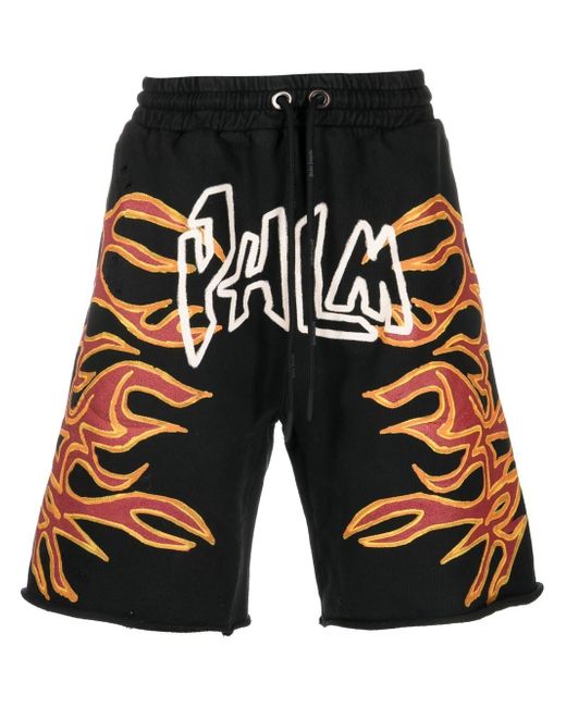 Palm Angels Graffiti Flames logo-print shorts