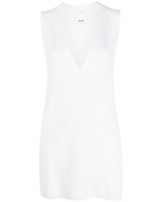 Allude V-neck ribbed-knit top