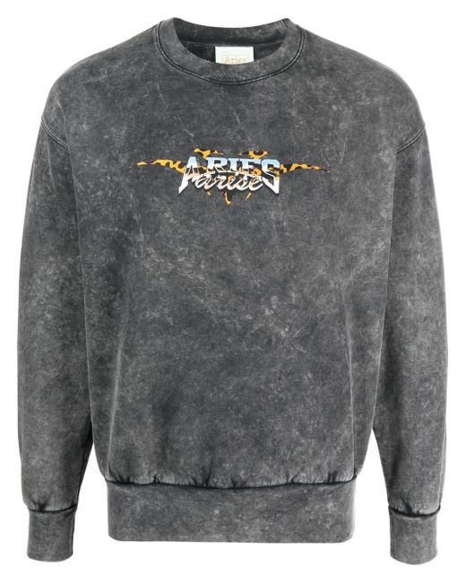 Aries logo-print acid wash sweatshirt