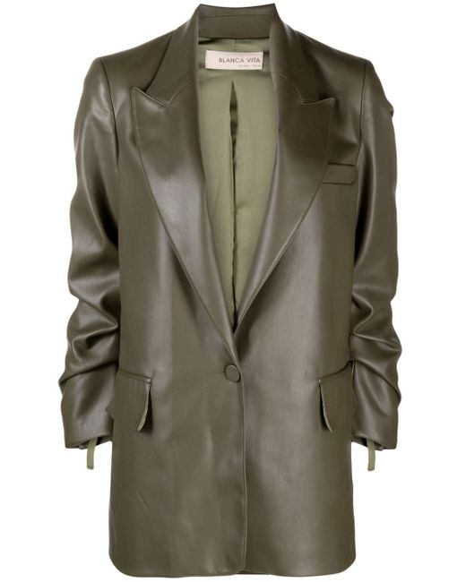 Blanca Vita faux-leather single-breasted blazer