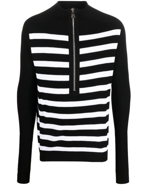 Balmain striped half-zip jumper