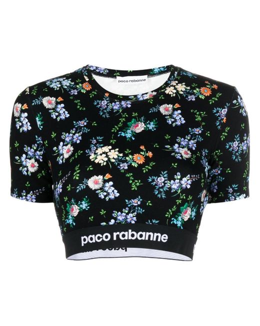 Paco Rabanne floral-print crop-top
