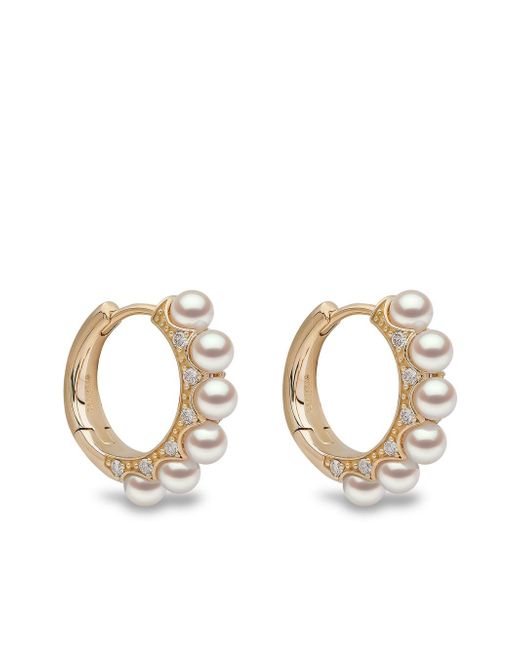 Yoko London 18kt yellow Eclipse Akoya pearl and diamond hoop earrings