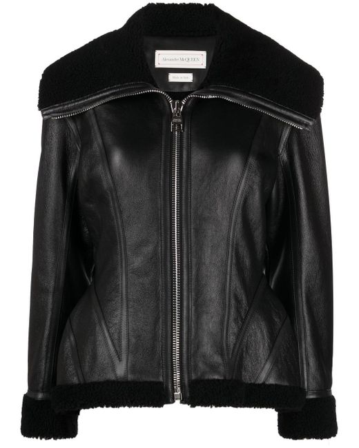 Alexander McQueen polished-finish zip-fastening jacket