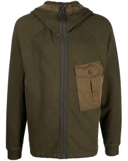 Ten C flap-pocket front-zip hoodie