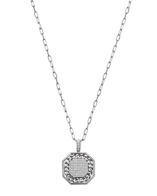 Shay 18kt white gold link diamond border pendant necklace