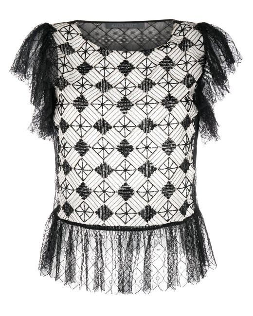 Alberta Ferretti bead-embellished lace-trim blouse
