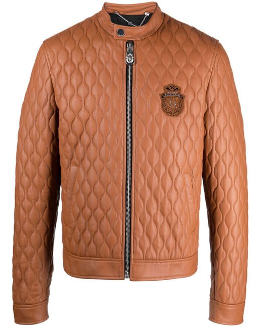 Billionaire crest-motif quilted leather jacket