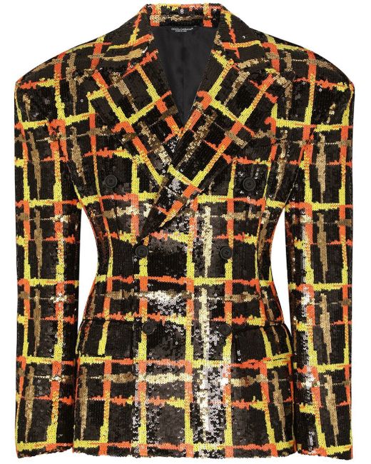 Dolce & Gabbana sequinned plaid double-breasted suit jacket