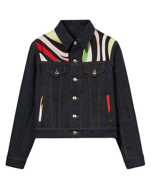 Pucci Marmo-print contrast-panel denim jacket