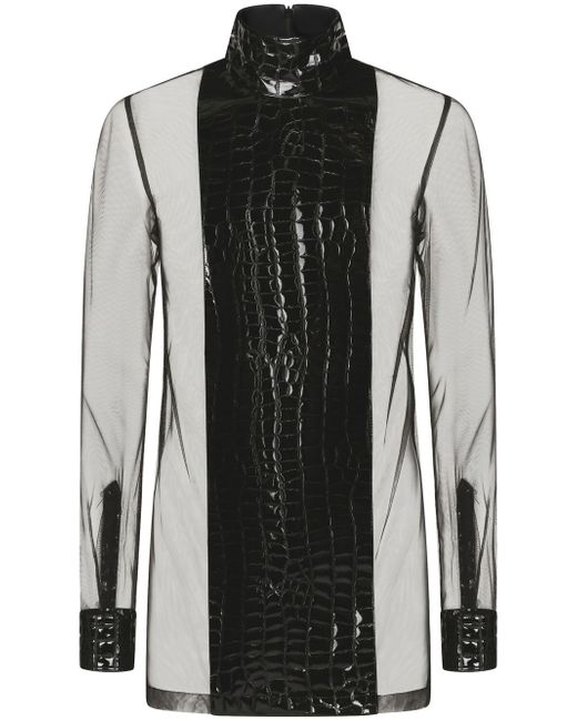 Dolce & Gabbana crocodile-embossed sheer long-sleeve shirt