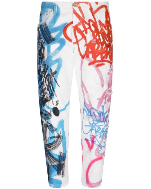 Dolce & Gabbana graffiti-print straight leg jeans