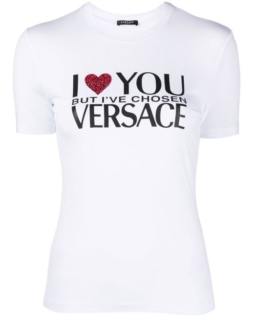 Versace crystal-embellished slogan T-shirt