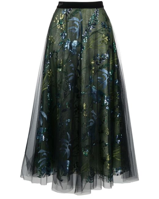 Talbot Runhof sequin-embellished floral midi skirt