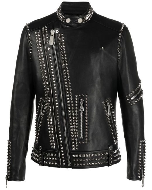Philipp Plein Rockstud-embellished leather biker jacket