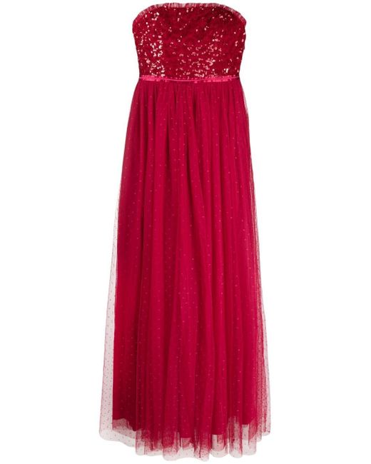 needle & thread sequin-bodice strapless gown