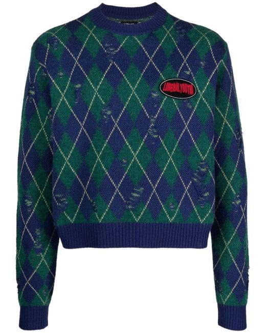 Liberal Youth Ministry distressed argyle-pattern jumper
