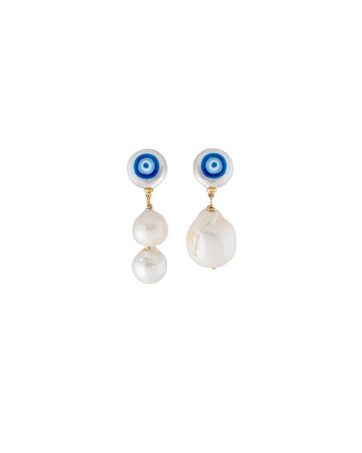 Martha Calvo hand-painted pearl drop earrings