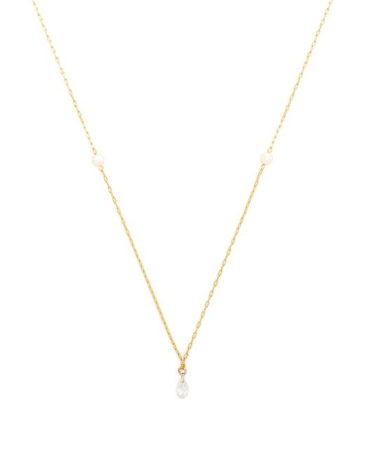 Mizuki 14kt yellow Akoya pearl diamond drop necklace