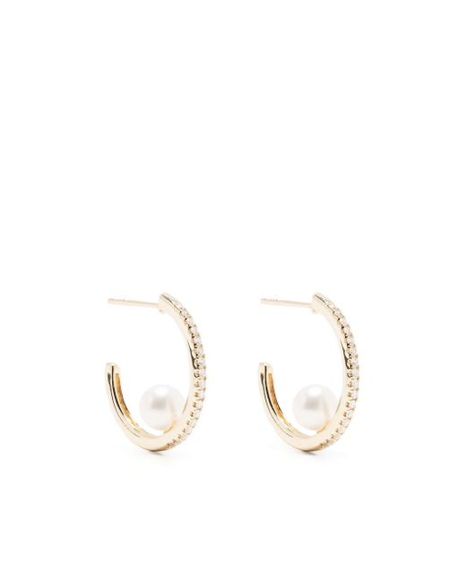 Mizuki 14kt yellow diamond pearl hoop earrings