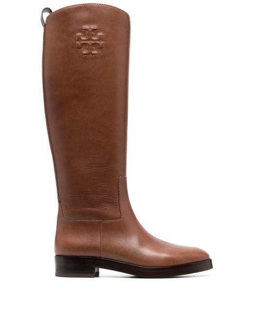 Tory Burch logo-embossed tall leather boots