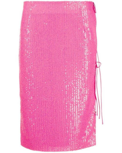 Rotate lace-up sequinned skirt