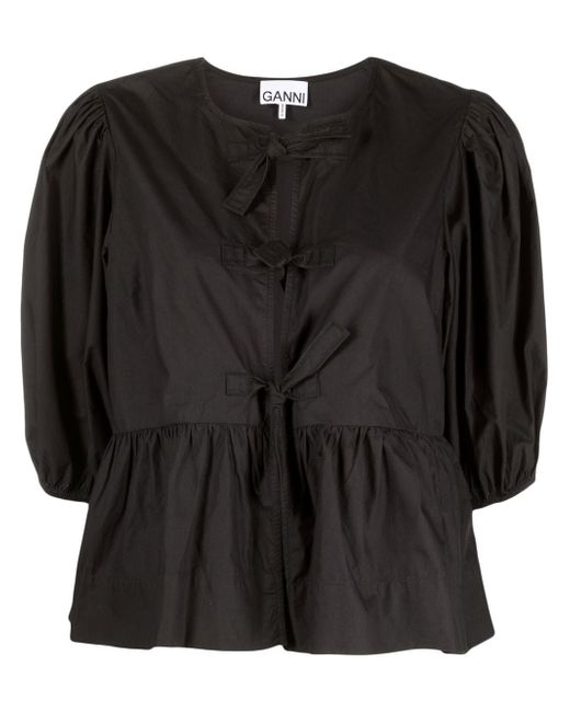 Ganni puff-sleeved peplum blouse