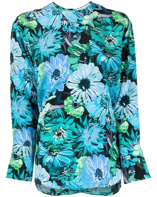 Stella McCartney floral-print long-sleeve silk blouse