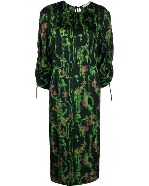 Tela patterned long-sleeved midi dress