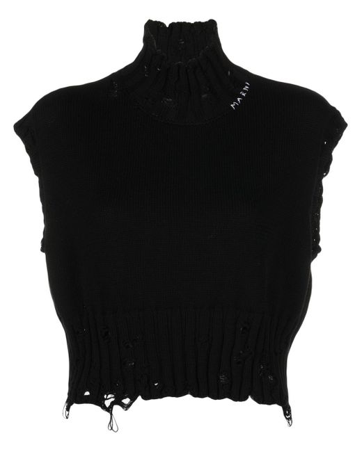 Marni distressed-knit logo-stitch sleeveless vest