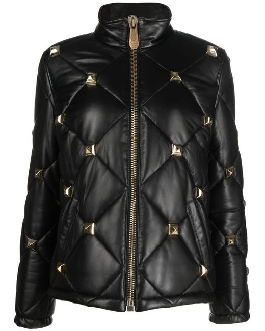 Philipp Plein studded leather puffer jacket