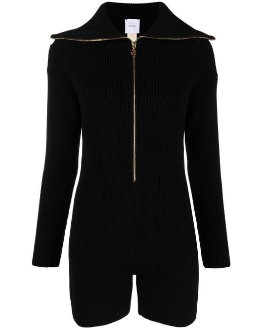 Patou ribbed-knit long-sleeved playsuit