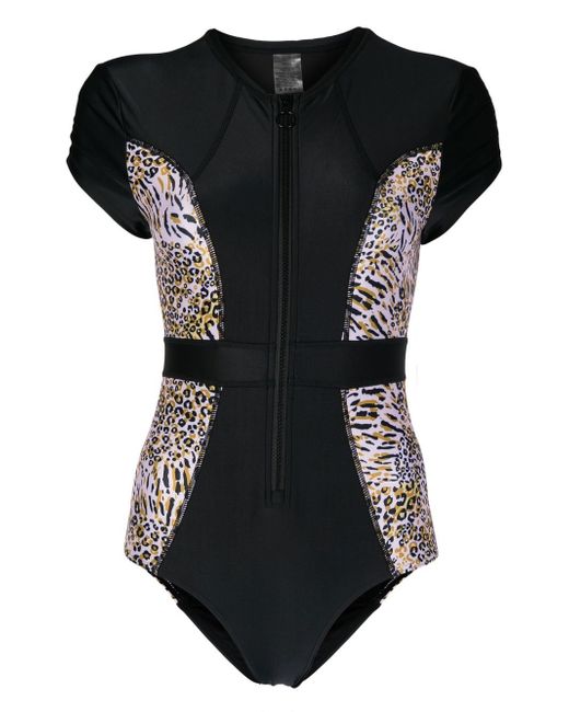 Duskii leopard-print cap-sleeve swimsuit