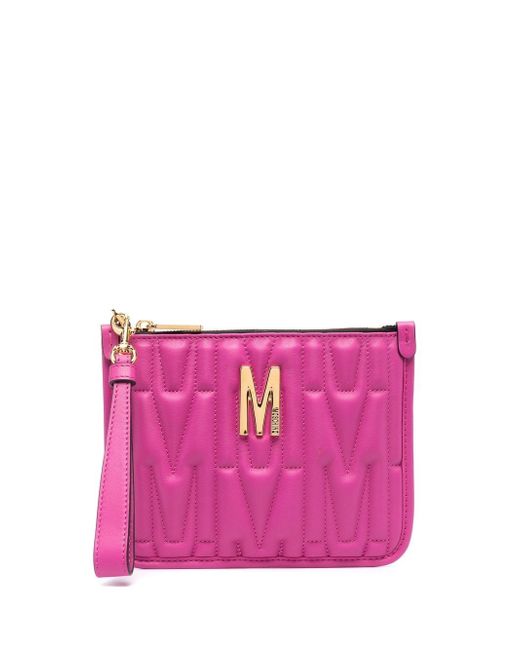 Moschino quilted logo-plaque clutch bag