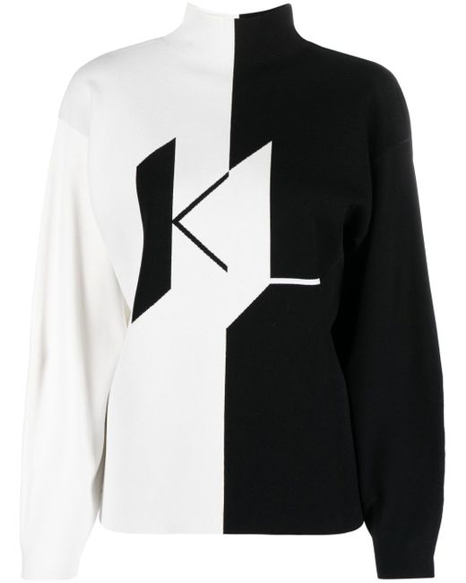 Karl Lagerfeld monogram-jacquard two-tone jumper