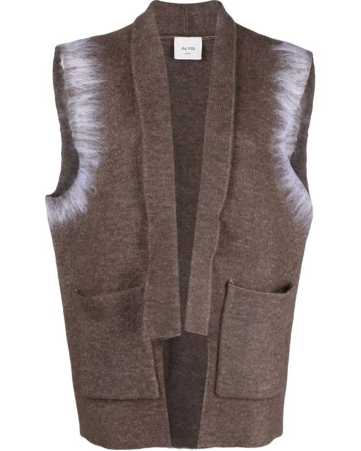 Alysi fur-trim knitted sleeveless cardigan