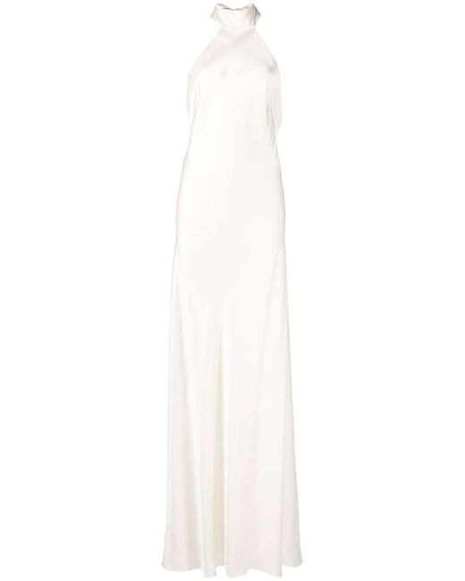 Michelle Mason backless halter-neck tie gown