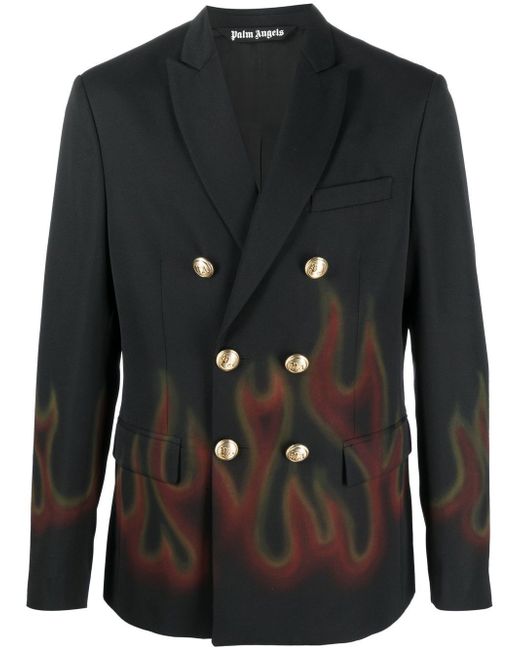Palm Angels flame-print double-breasted blazer