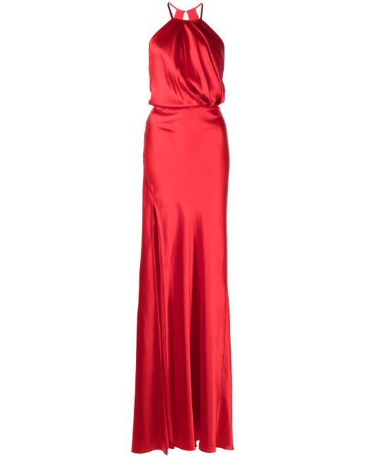 Michelle Mason pleat-detail halterneck gown