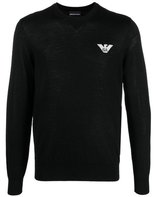 Emporio Armani Eagle-jacquard virgin-wool jumper